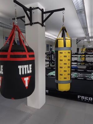 Zwei Boxsäcke an der Säule in der Halle Dietikon