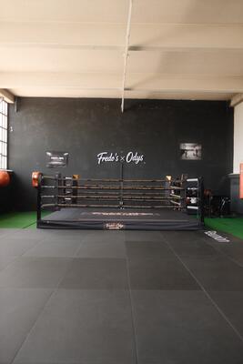 Boxring mit grünem Trainingsboden